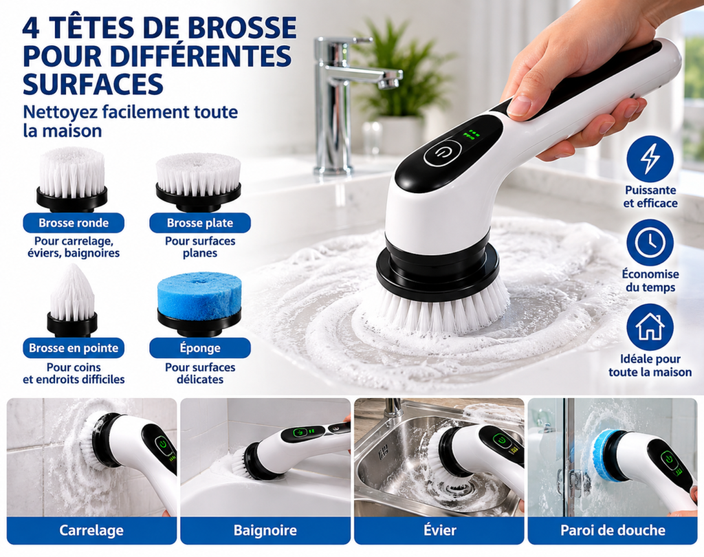 Brosse de nettoyage électrique rechargeable 9-en-1